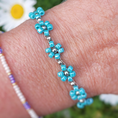 Bracelet Daisy argent/turquoise médium 17cm