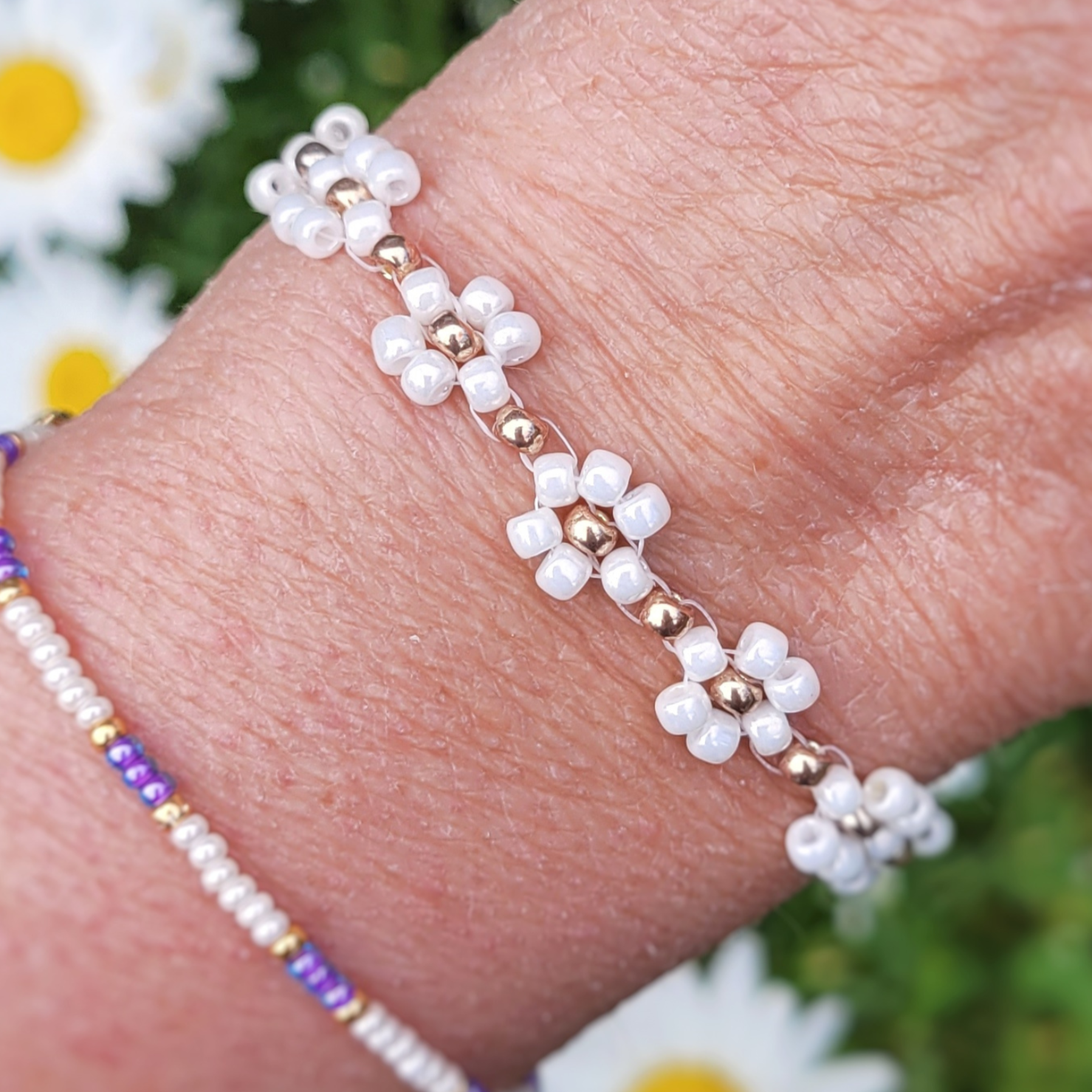 Bracelet Daisy or/blanc large 18cm