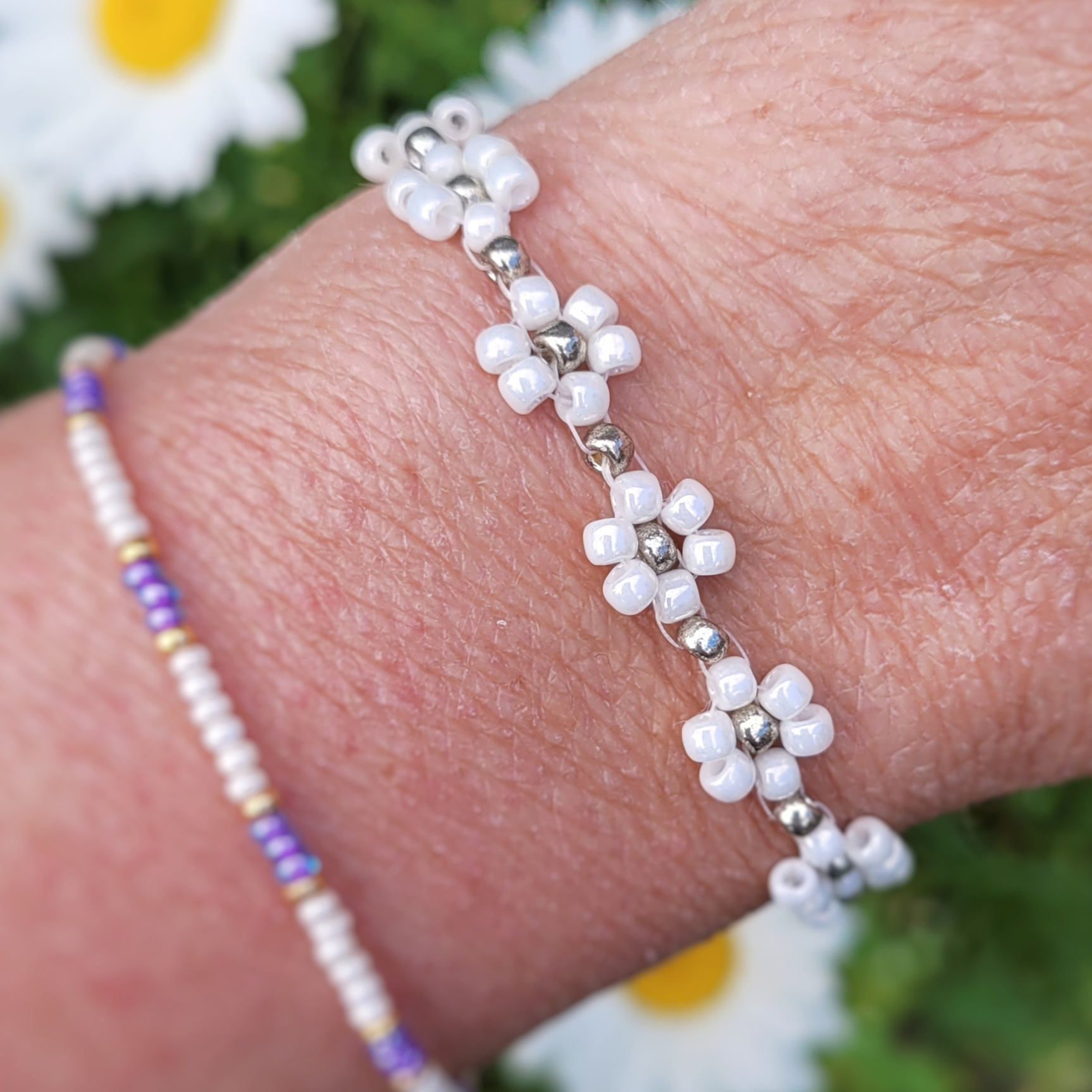 Bracelet Daisy argent/blanc médium 17cm