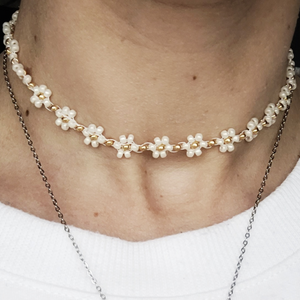 Collier Daisy blanc/or