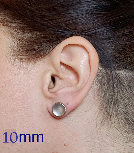 Boucles d'oreilles cabochon argent bleuté, en verre fusion
