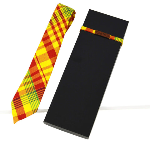 Cravate Madras avec carreaux jaune et rouge